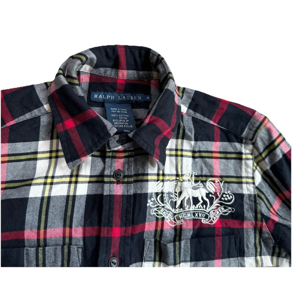 Ralph Lauren Blue Label Womens Sz 4 Plaid Button Down Shirt Deer Logo